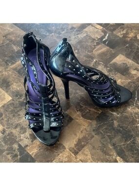 Chic Black Strappy Heels with Studded Detail